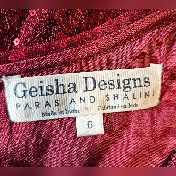 Geisha Designs x Anthropologie One-Shoulder Fit & Flare Sequin Mini, DARK RED, 6 - Picture 8 of 10